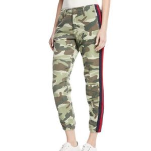 MOTHER
No-Zip Misfit Straight-Leg Camo-Print Cropped Pants w/ Side Stripe